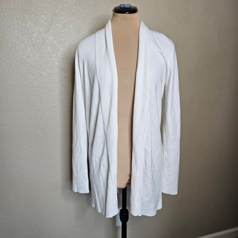 J.McLaughlin Ivory Cotton Modal Ribbed Open Front Cardigan Small